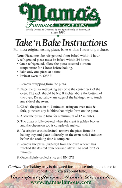 Mama's Famous Take n' Bake instructions